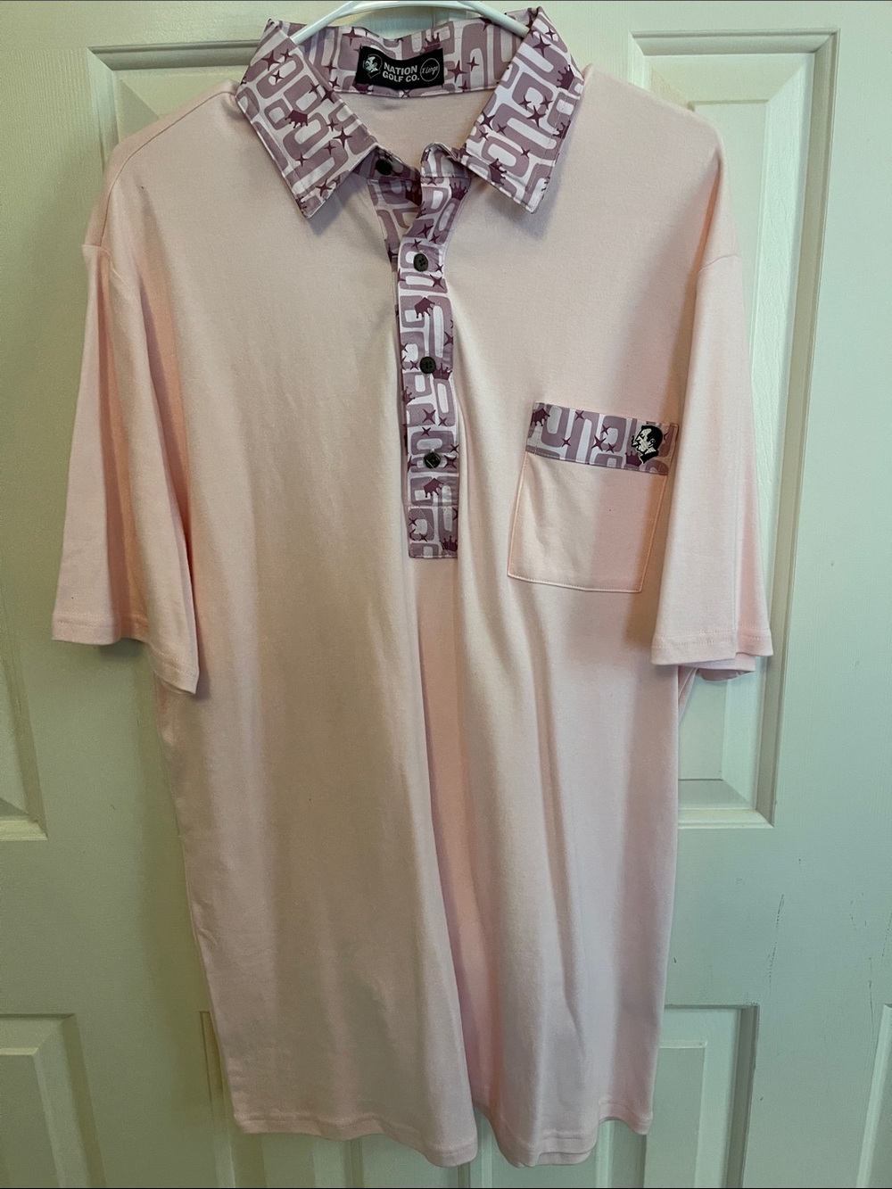 Men’s Light Pink Polo with Patterned Trim